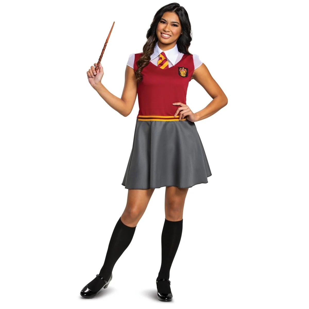 Harry Potter Gryffindor Dress Plus Size Costume for Adults, Red & Grey Dress and Collar with Neck Tie - Image 2