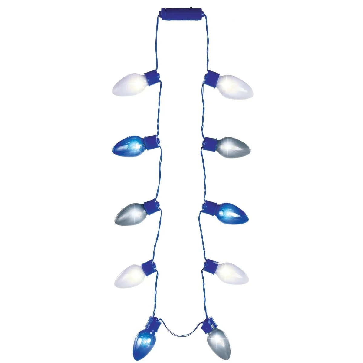 Hanukkah Festival of Light Blue and White Light Up Necklace, 35 Inches