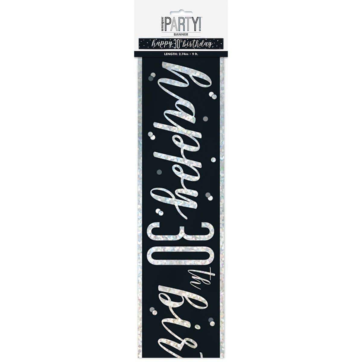 Happy Birthday Black/Silver - Foil Banner - 30th