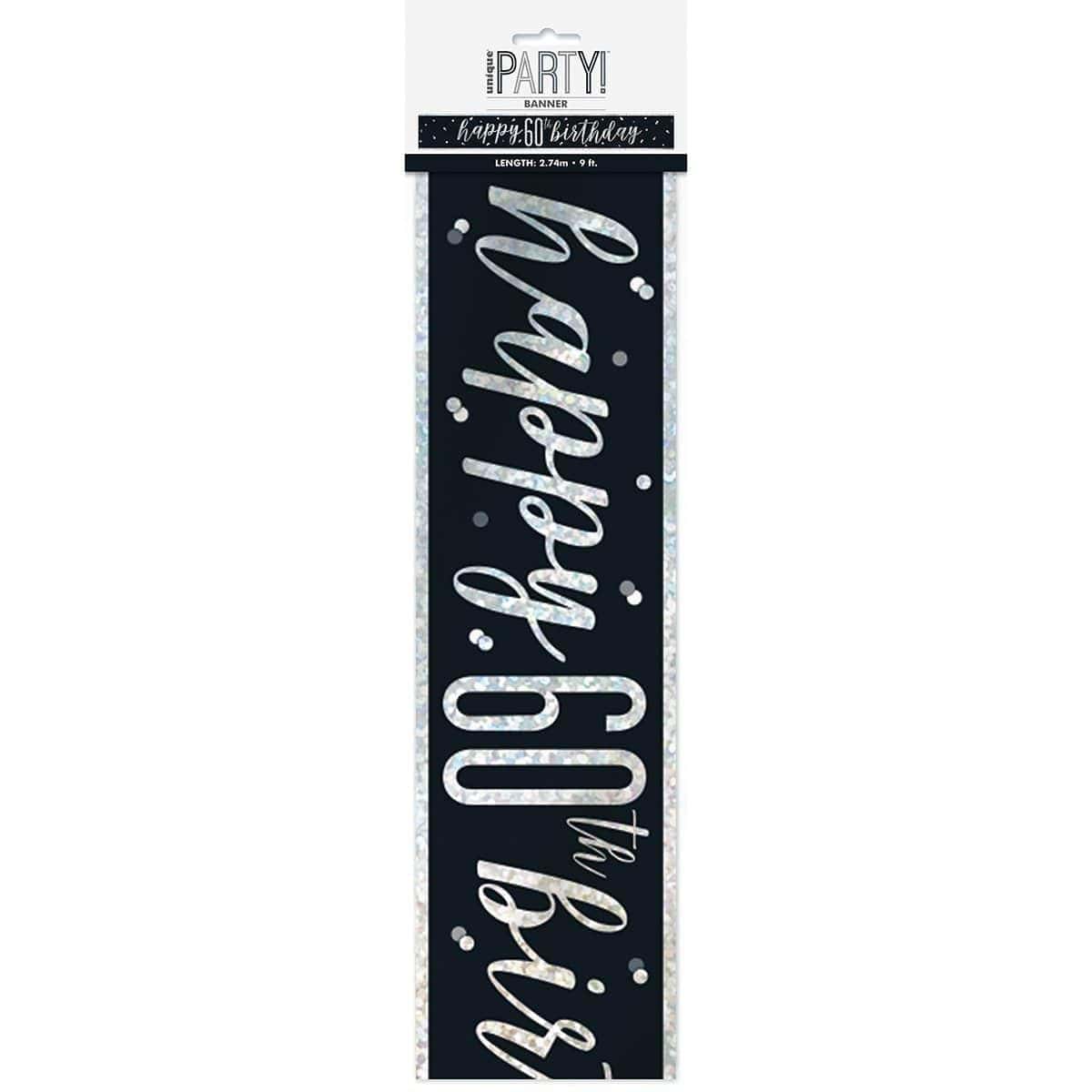 Happy Birthday Black/Silver - Foil Banner - 60th