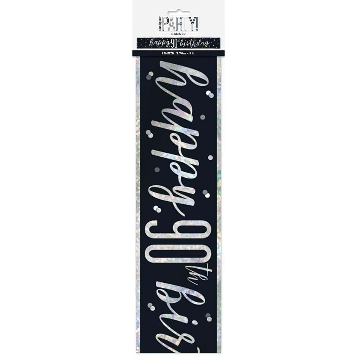 Happy Birthday Black/Silver - Foil Banner - 90th