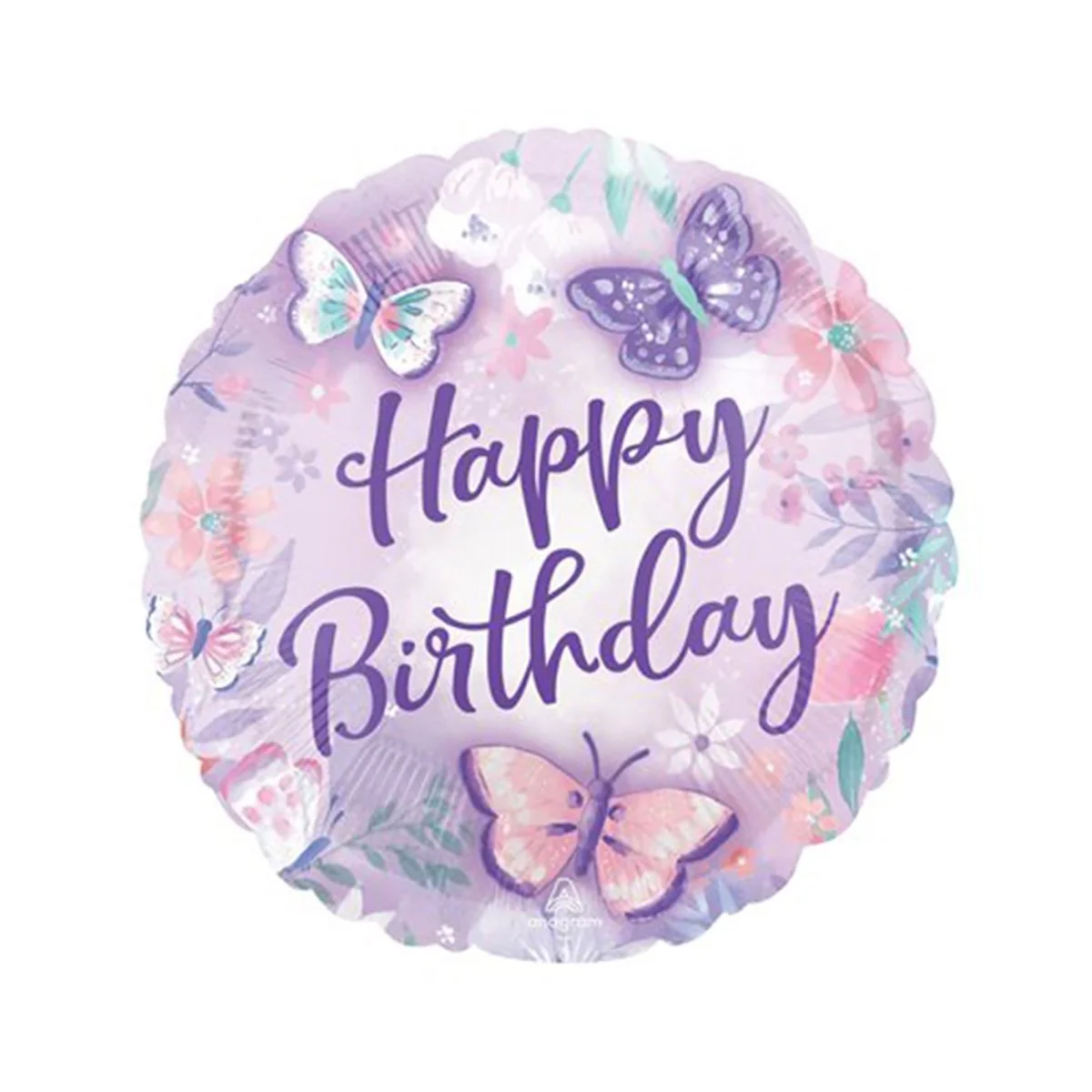 Happy Birthday Butterflies Round Foil Balloon, 18 Inches, 1 Count