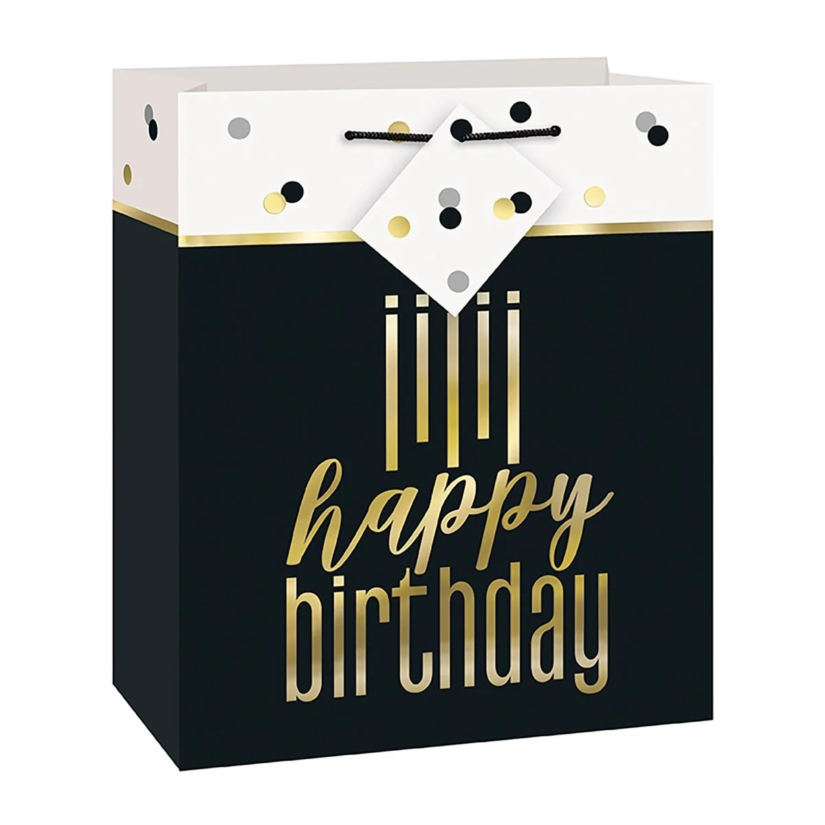 Happy Birthday Medium Bag, Black & Gold, 1 Count