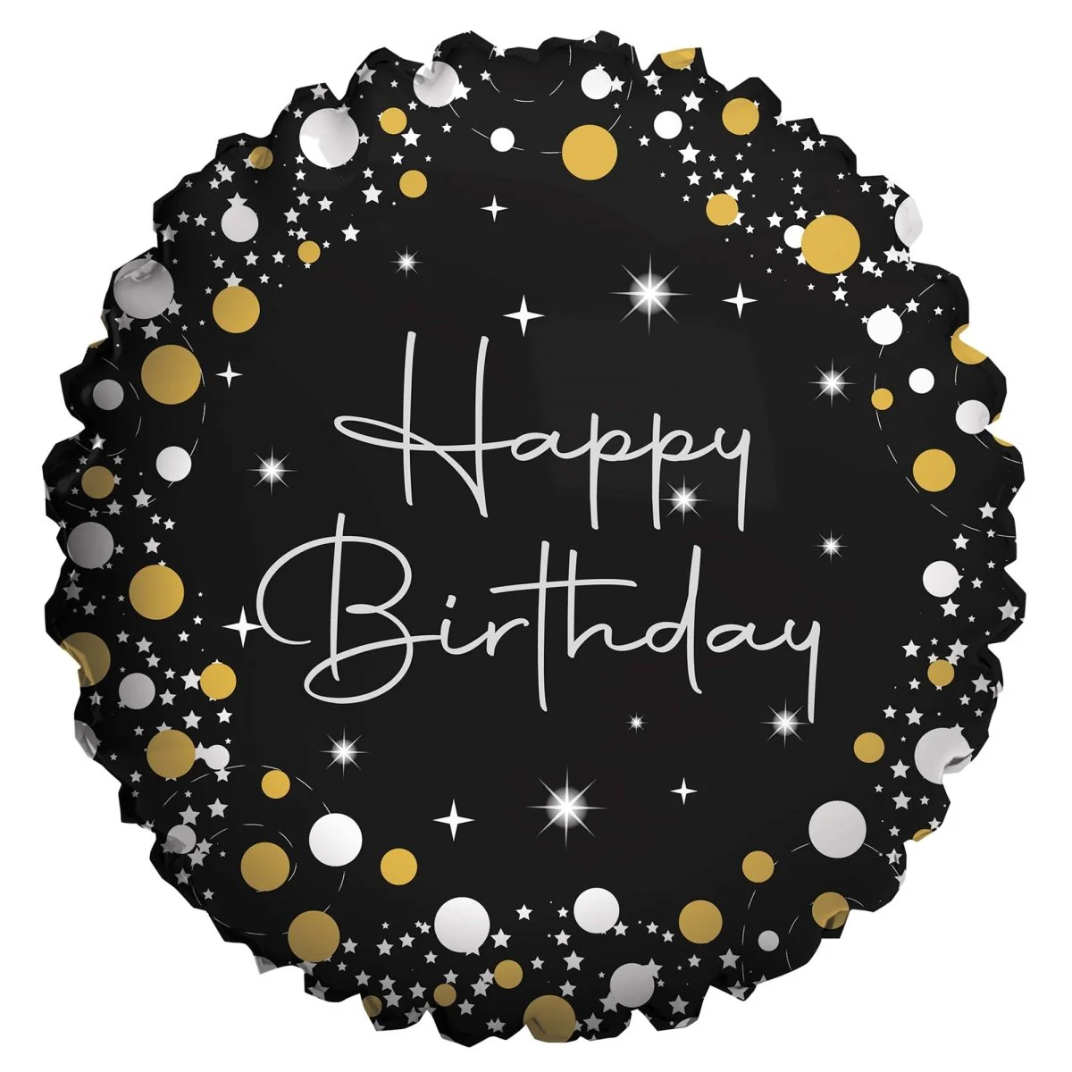 Happy Birthday Round Foil Balloon, Black, Gold and Silver, 18 Inches, 1 Count