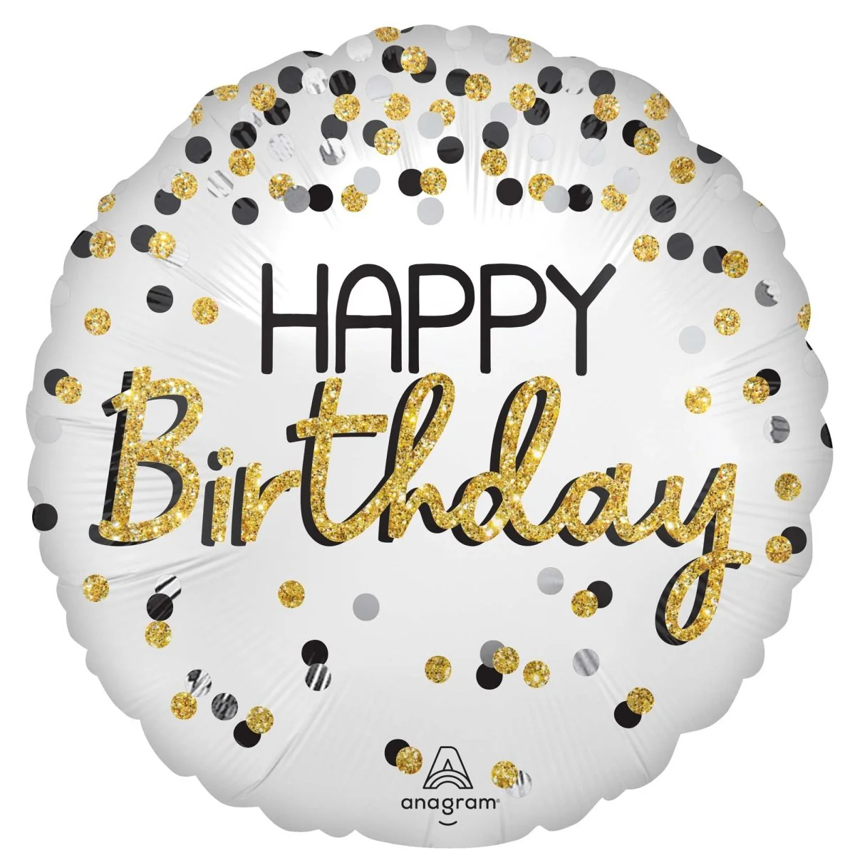 "Happy Birthday" Round Foil Balloon, Silver, Black and Gold, 18 Inches, 1 Count