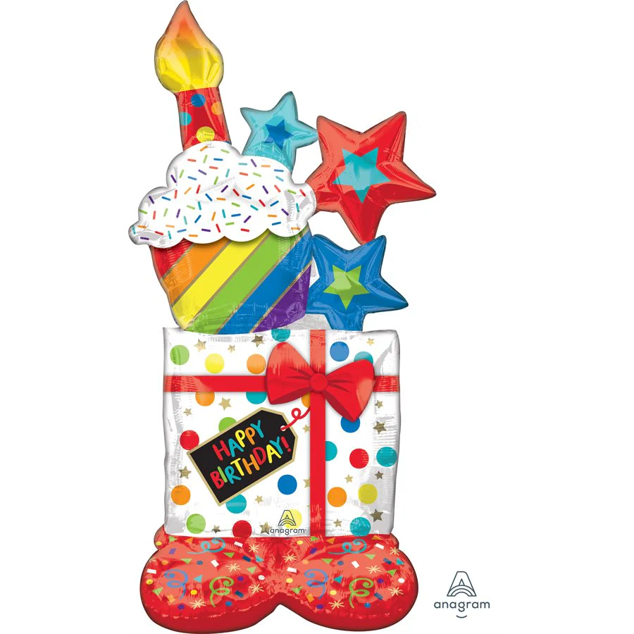 Happy Birthday Stars Airloonz Standing Foil Air-Filled Balloon, 55 Inches