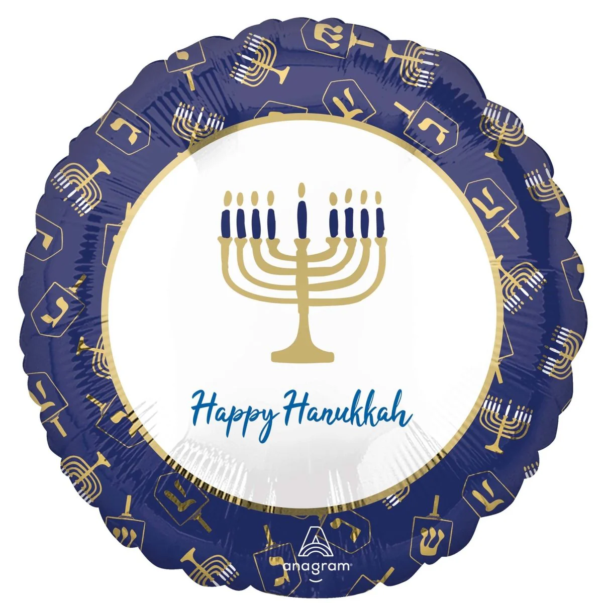 Happy Hanukkah Elegant Menorah Round Foil Balloon, 18 Inches, 1 Count
