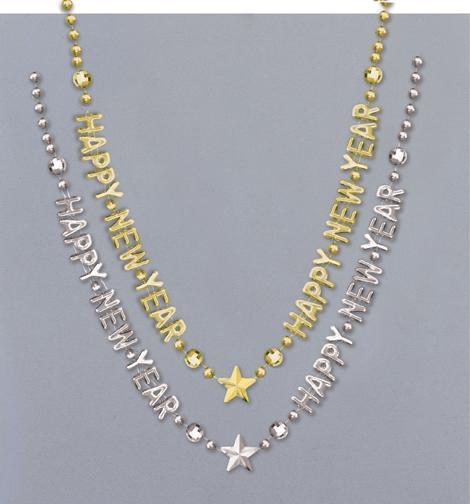Happy New Year Bead Necklaces, Assortment, 1 Count