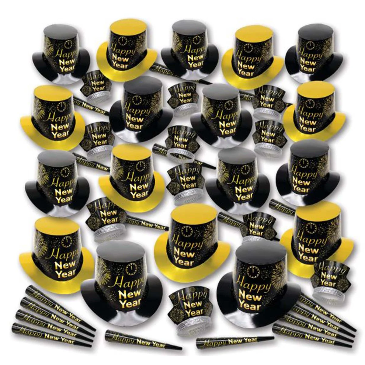 Happy New Year Gold Fireburst Party Kit for 100 People, 200 Count