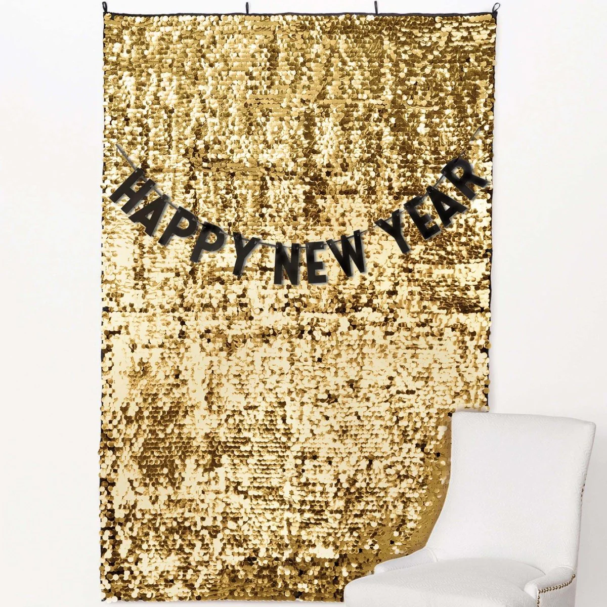 Happy New Year Gold Paillette Backdrop Set, 72 x 48 Inches, 1 Count