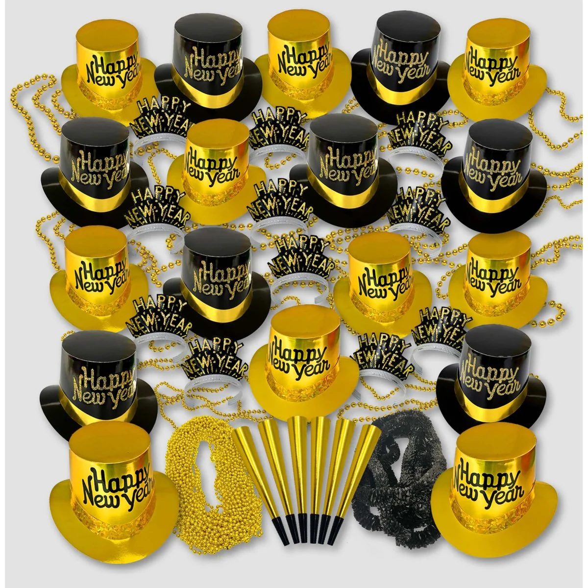 Happy New Year Gold Party Kit for 200 People, 400 Count