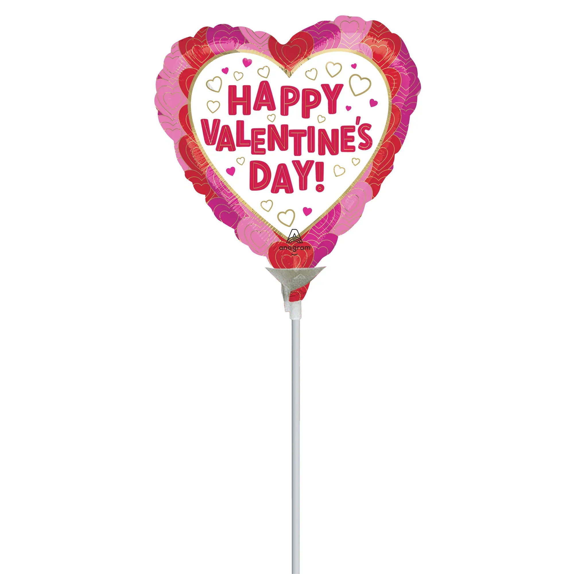 Air Filled "Happy Valentine's Day!" Pink, Red and White Heart Shaped Foil Balloon, 9 Inches, 1 Count