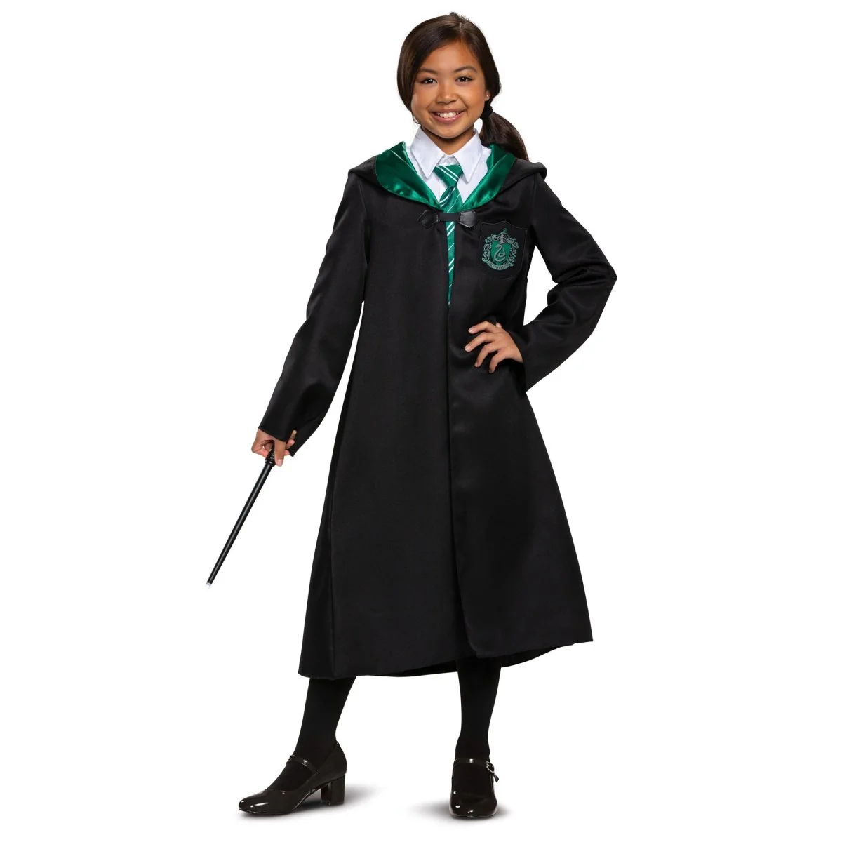 Harry Potter Slytherin Robe Costume for Kids, Black and Green Robe - Image 4