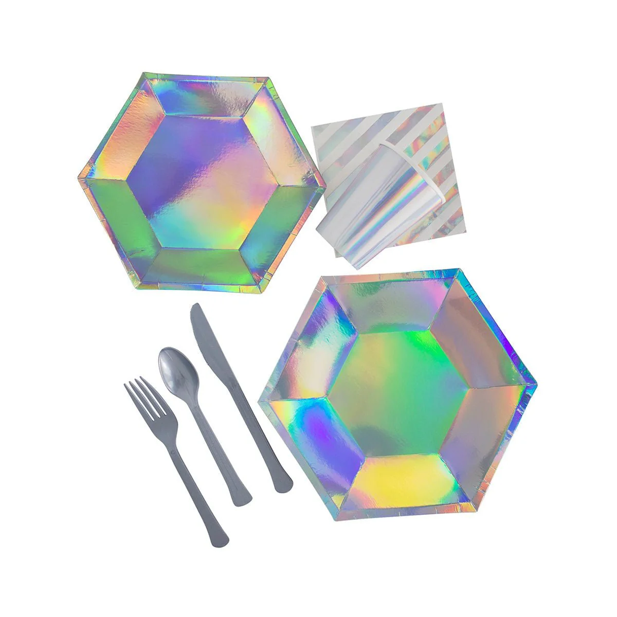 Hexagon Iridescent Plates, 7 Inches, 8 Count - Image 2