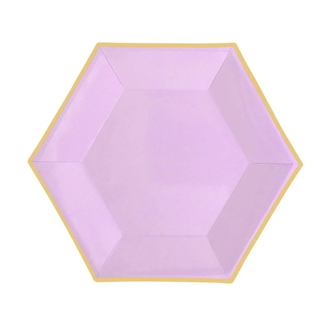 Hexagon Lavender Plates, 9 Inches, 8 Count
