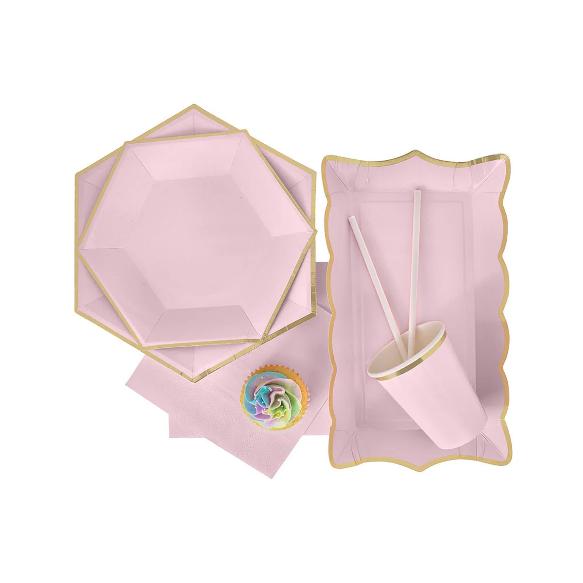Hexagon Light Pink Plates, 7 Inches, 8 Count - Image 2