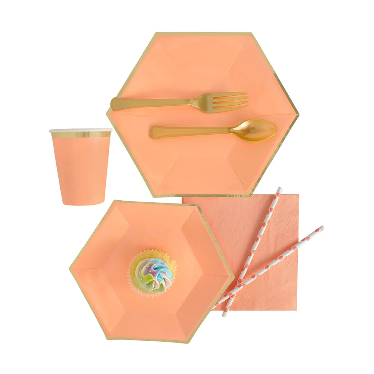 Hexagon Orange Plates, 7 Inches, 8 Count - Image 2