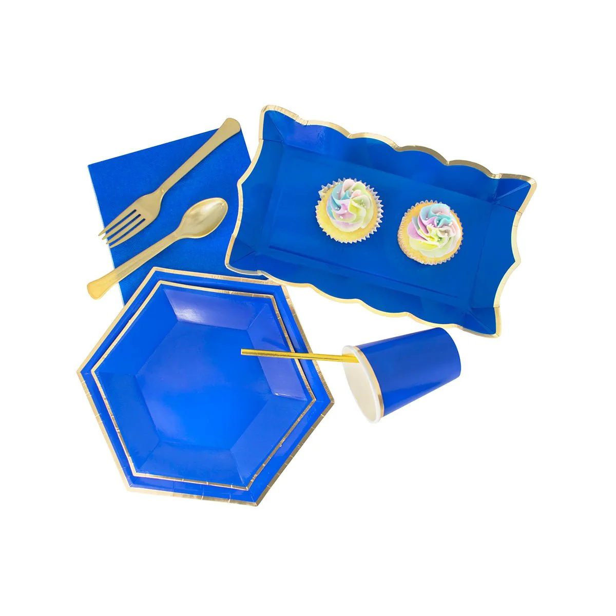 Hexagon Royal Blue Plates, 9 Inches, 8 Count - Image 2