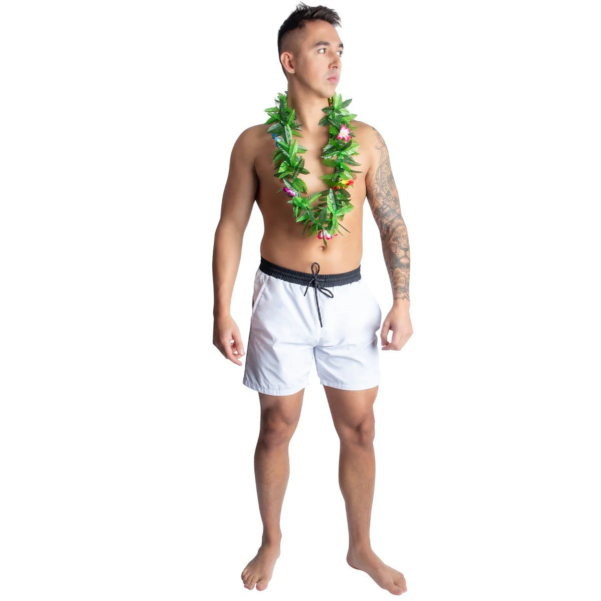 Honolulu Flower Lei Necklace with Leaves, Multicolour - Image 3