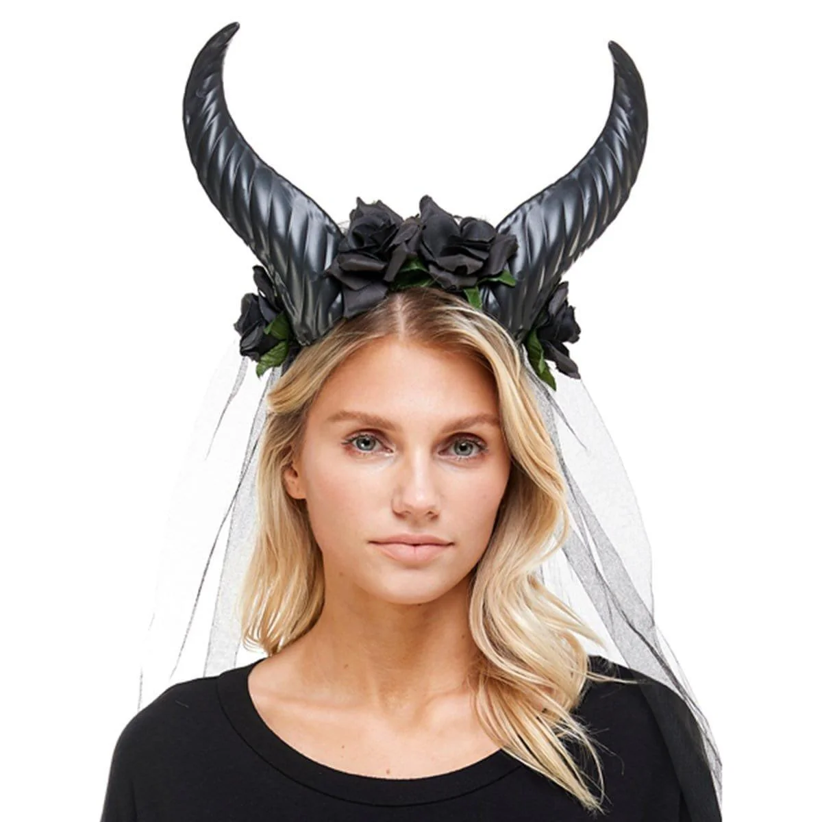 Horn headband with veil for adults