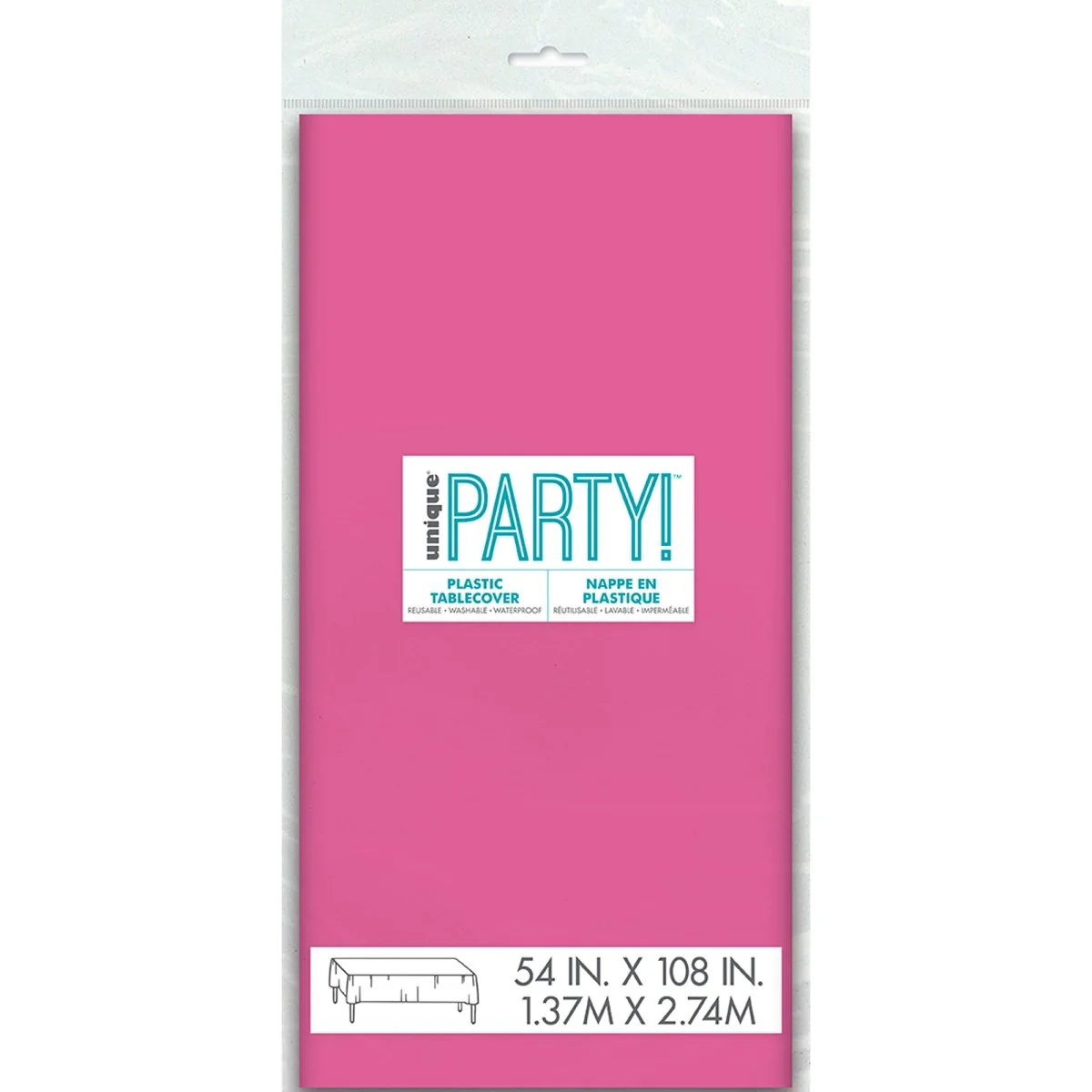 Hot Pink Rectangular Plastic Table Cover, 54 x 108 Inches, 1 Count - Image 2