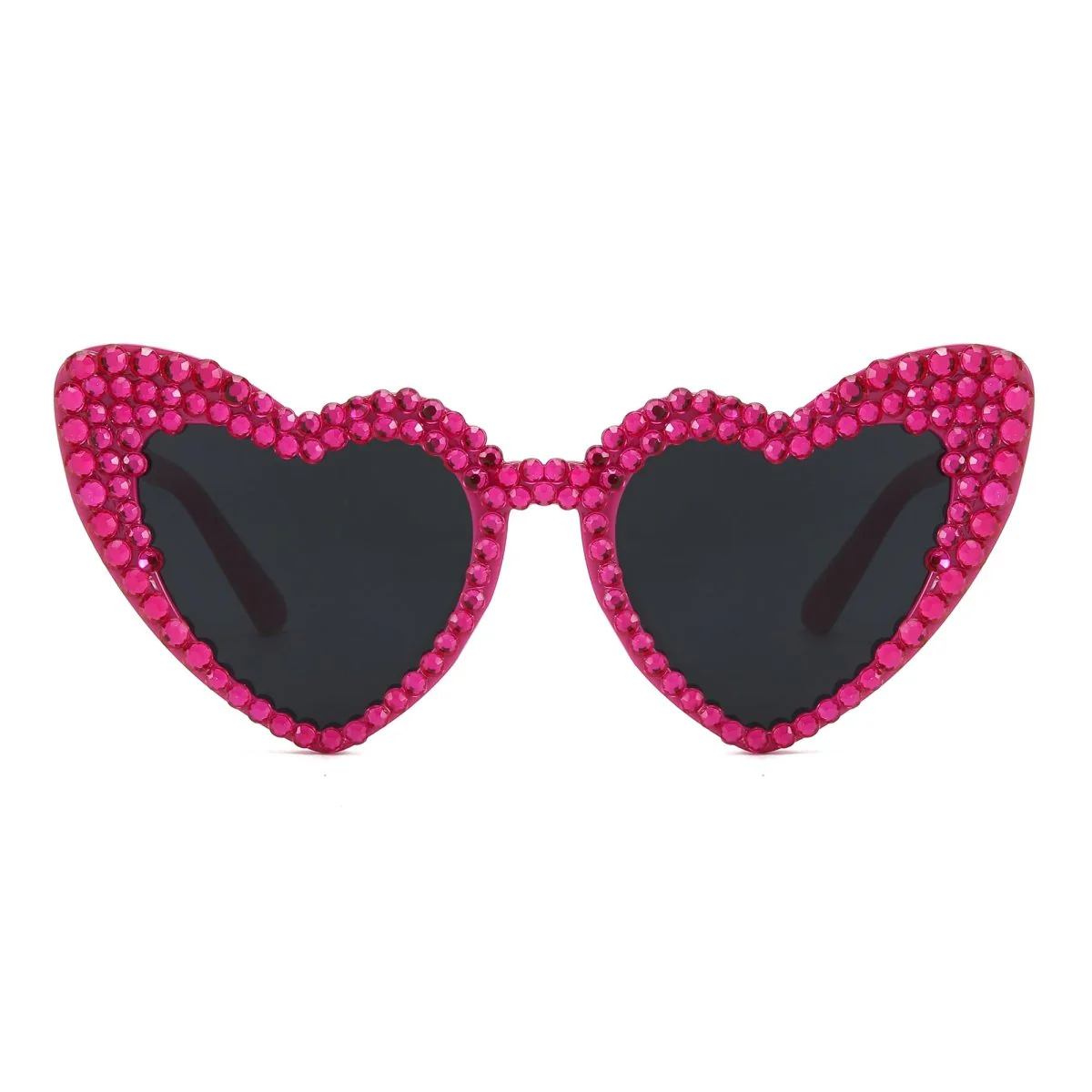 Hot Pink Rhinestone Heart Shaped Sunglasses for Adults - Image 2