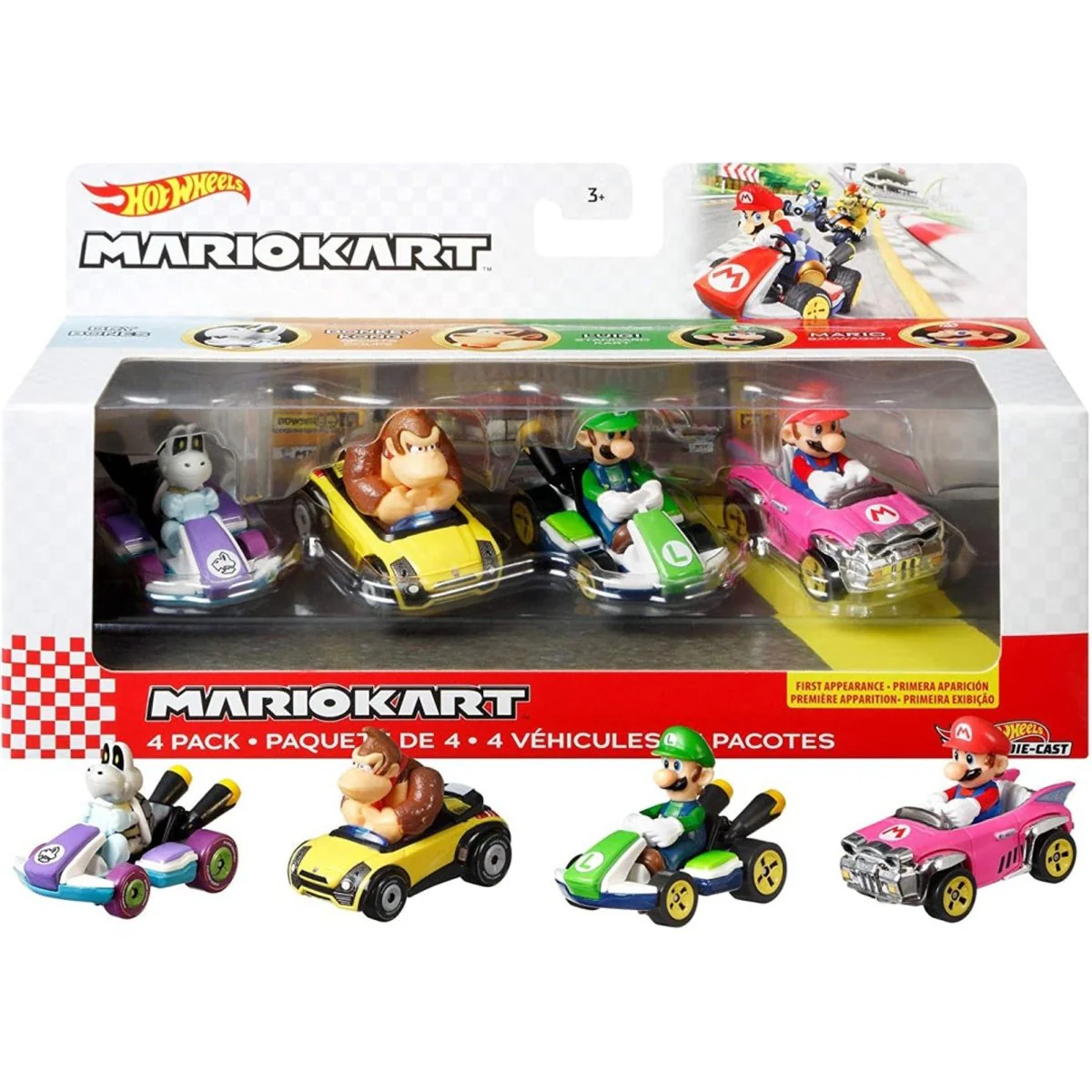 Hot Wheels Mario Kart Vehicles, Assortment, 4 Count