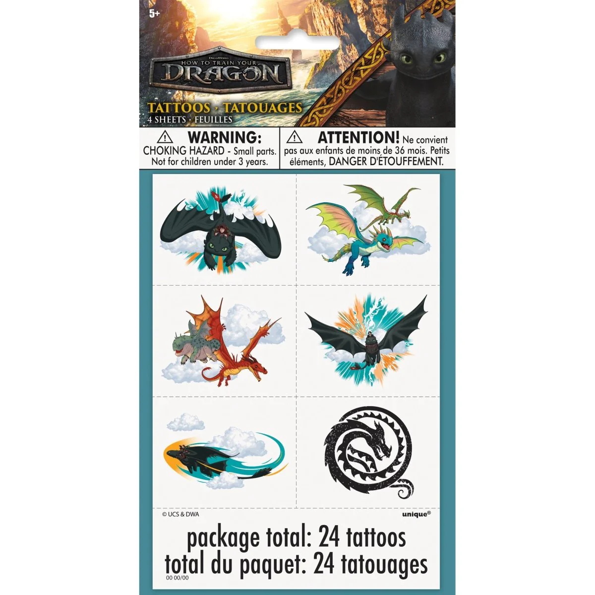 How to Train your Dragon Birthday Temporary Tattoos, 4 Sheets, 24 Count