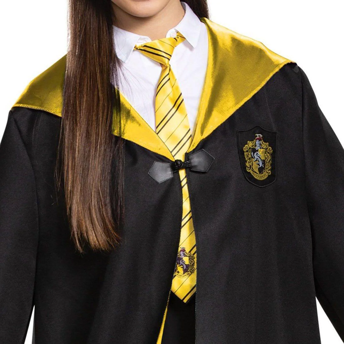 Harry Potter Hufflepuff Deluxe Robe for Adults, Black and Yellow Satin Robe - Image 4