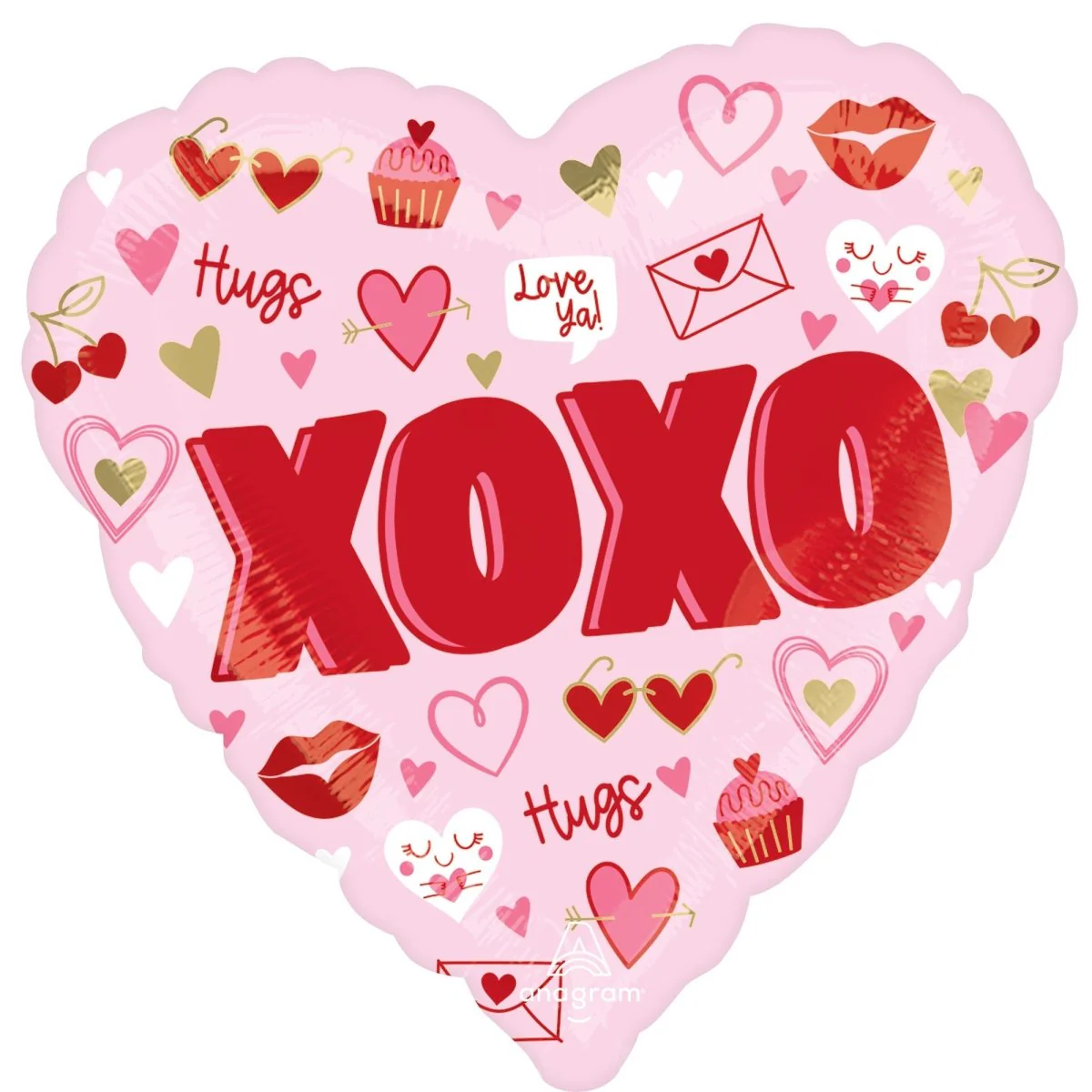 Hugs and Kisses Heart Shaped Foil Balloon, 18 Inches, 1 Count