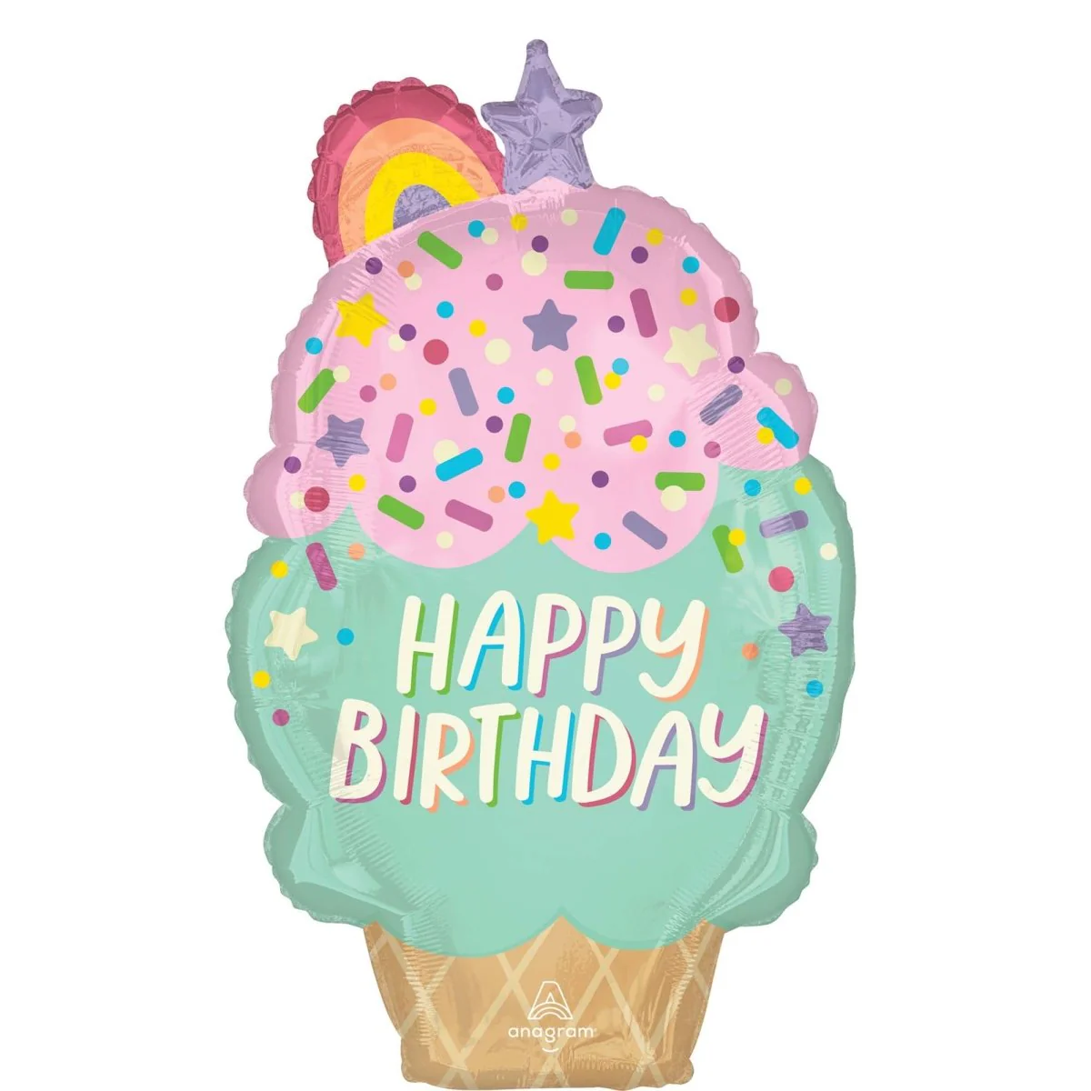 Ice Cream "Happy Birthday" Supershape Foil Balloon, 25 Inches, 1 Count