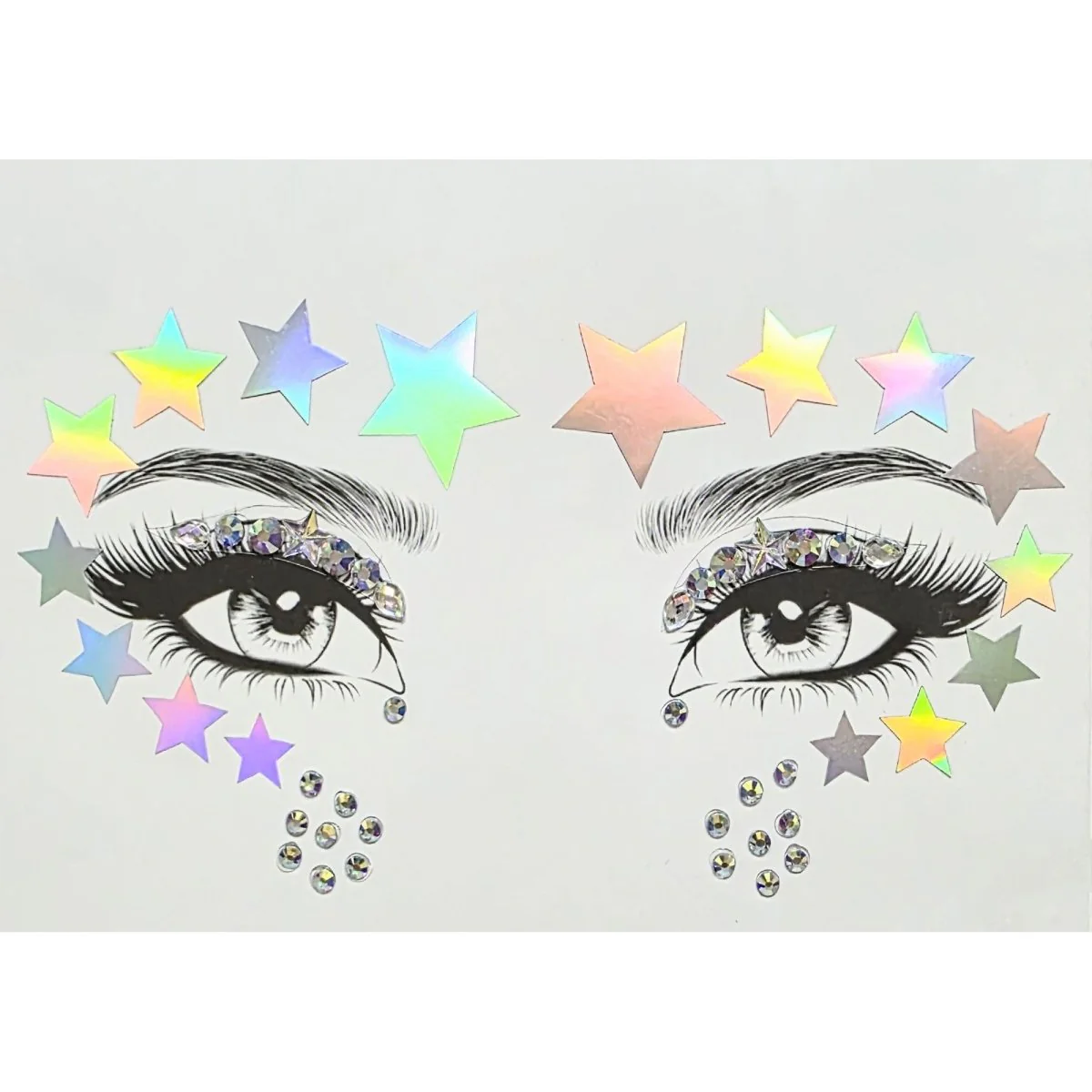Iridescent Stars Face Art Crystal Stickers, 1 Count