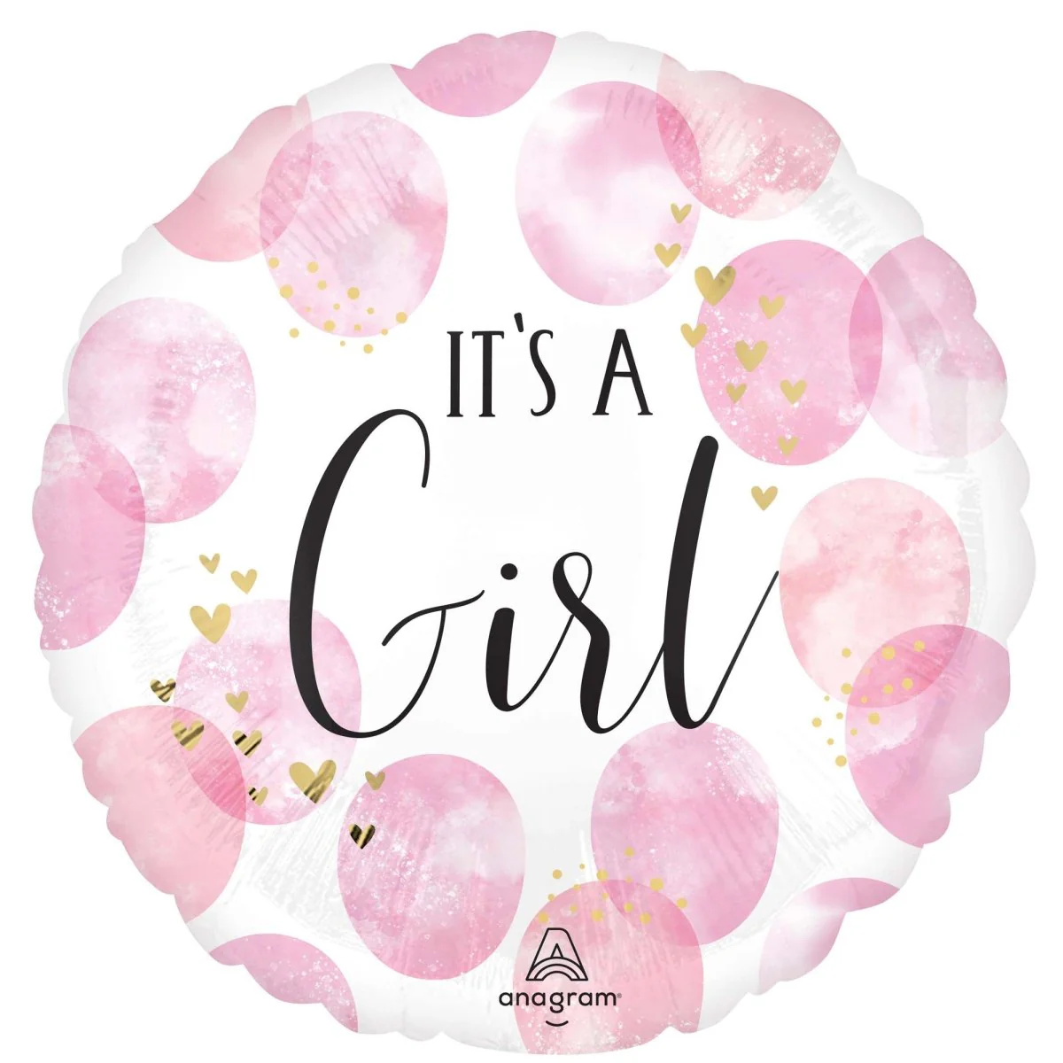It's a Girl Round Supershape Balloon, Baby Girl Watercolor, 28 Inches, 1 Count