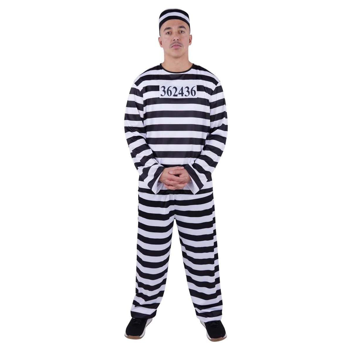 Jailbird Plus Size Costume for Adults, Black and White Striped Pants and Top - Image 2