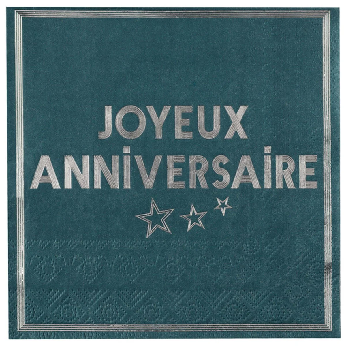 "Joyeux Anniversaire" Birthday Large Lunch Napkins, Blue and Silver, 10 Count