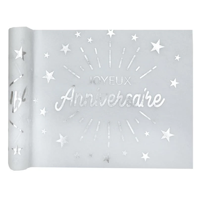 Joyeux Anniversaire Metallic Table Runner, 5 Meters