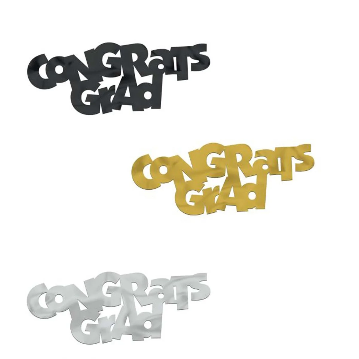 Jumbo Black, Gold & Silver Congrats Grad Fanci-Fetti, 5 x 2 Inches, 6 Count