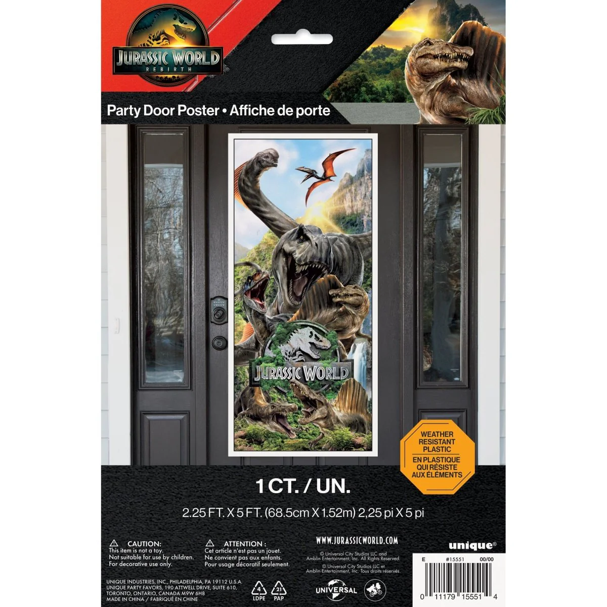 Jurassic World Birthday Door Poster, 27 x 60 Inches, 1 Count