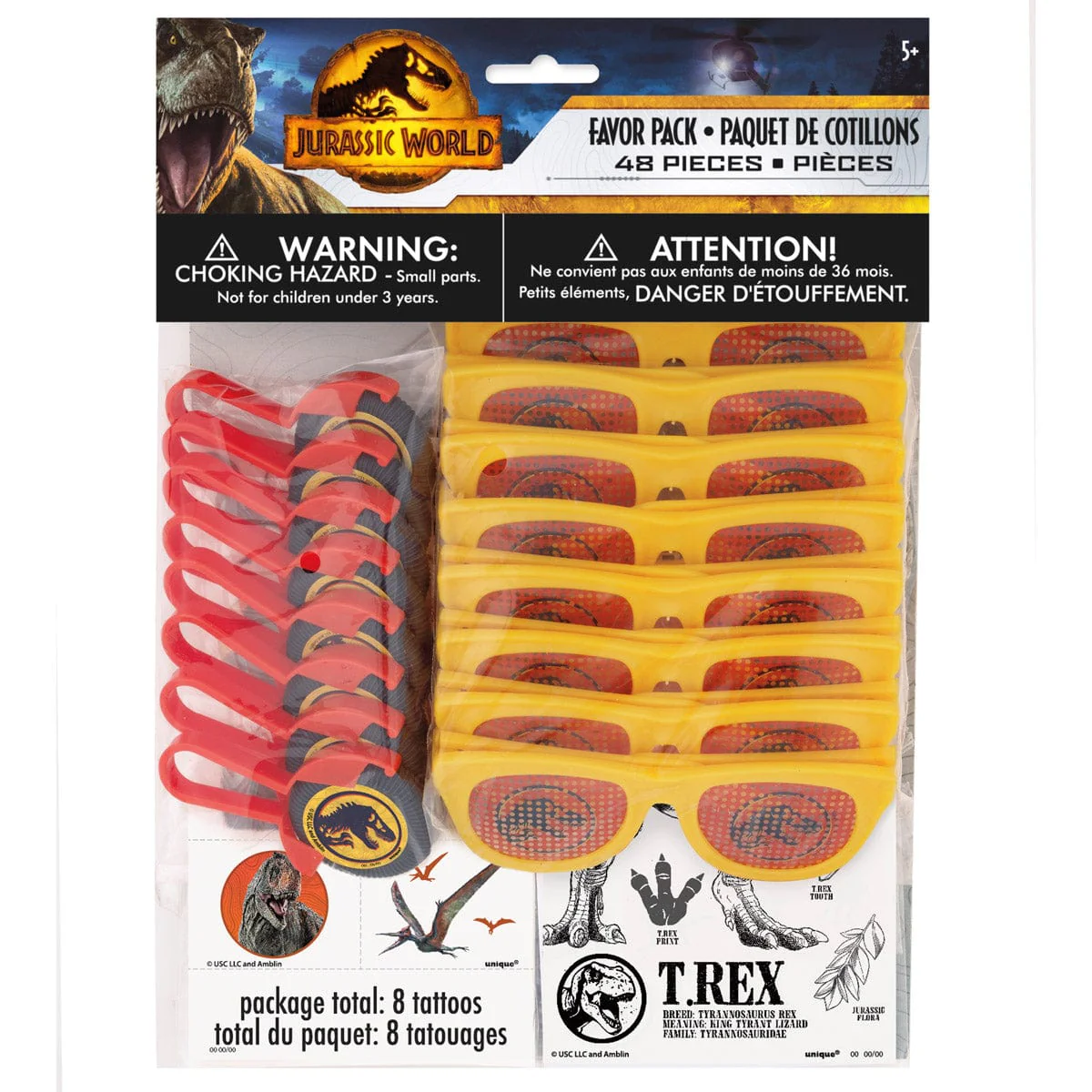 Jurassic World Mega Party Favour Pack for 8 kids, 48 Count