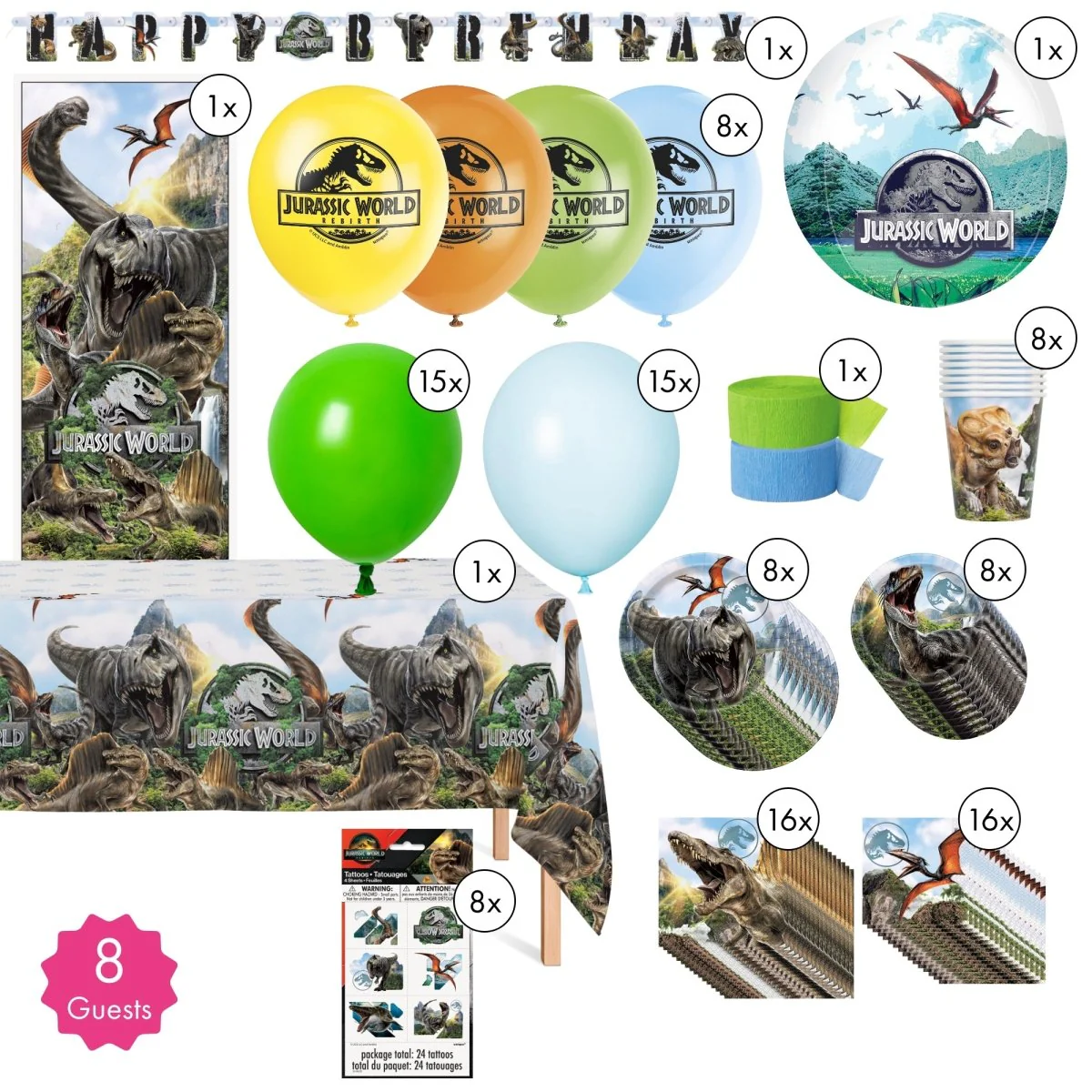Jurassic World Standard Birthday Party Supplies Kit, 8 Guests - Image 2