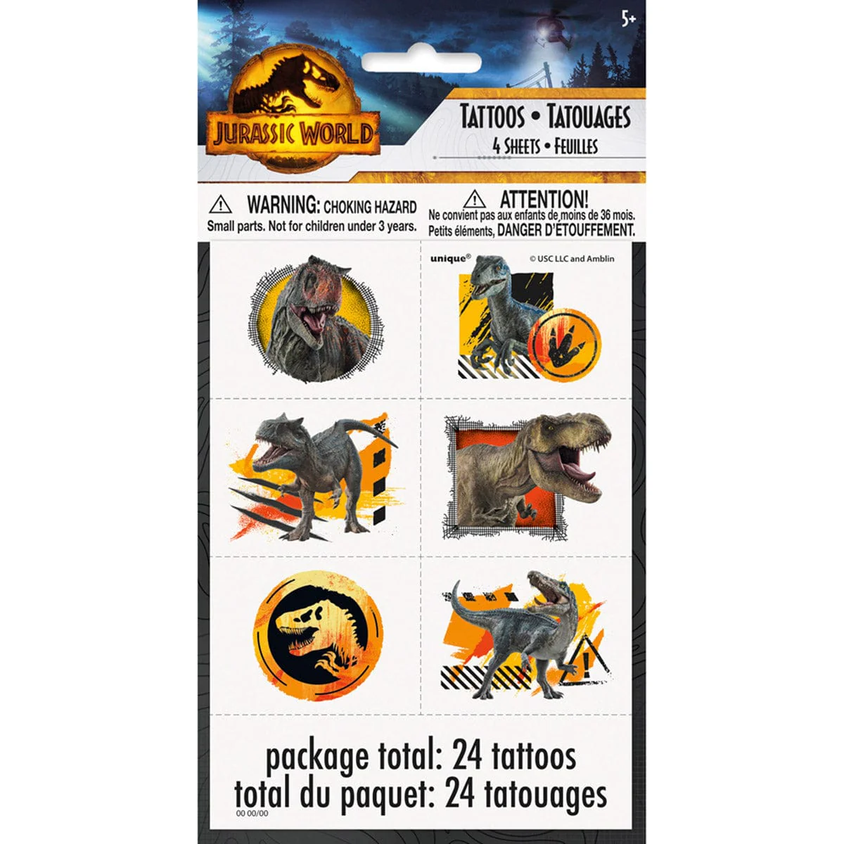 Jurassic World Temporary Tattoo Sheets with Dinosaurs, 4 Count - Image 2