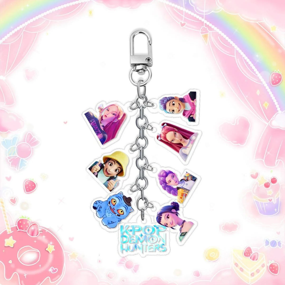 Kpop Anime Girls Keychain with Charms, Demon Hunter Inspired Pop Signer, 1 Count