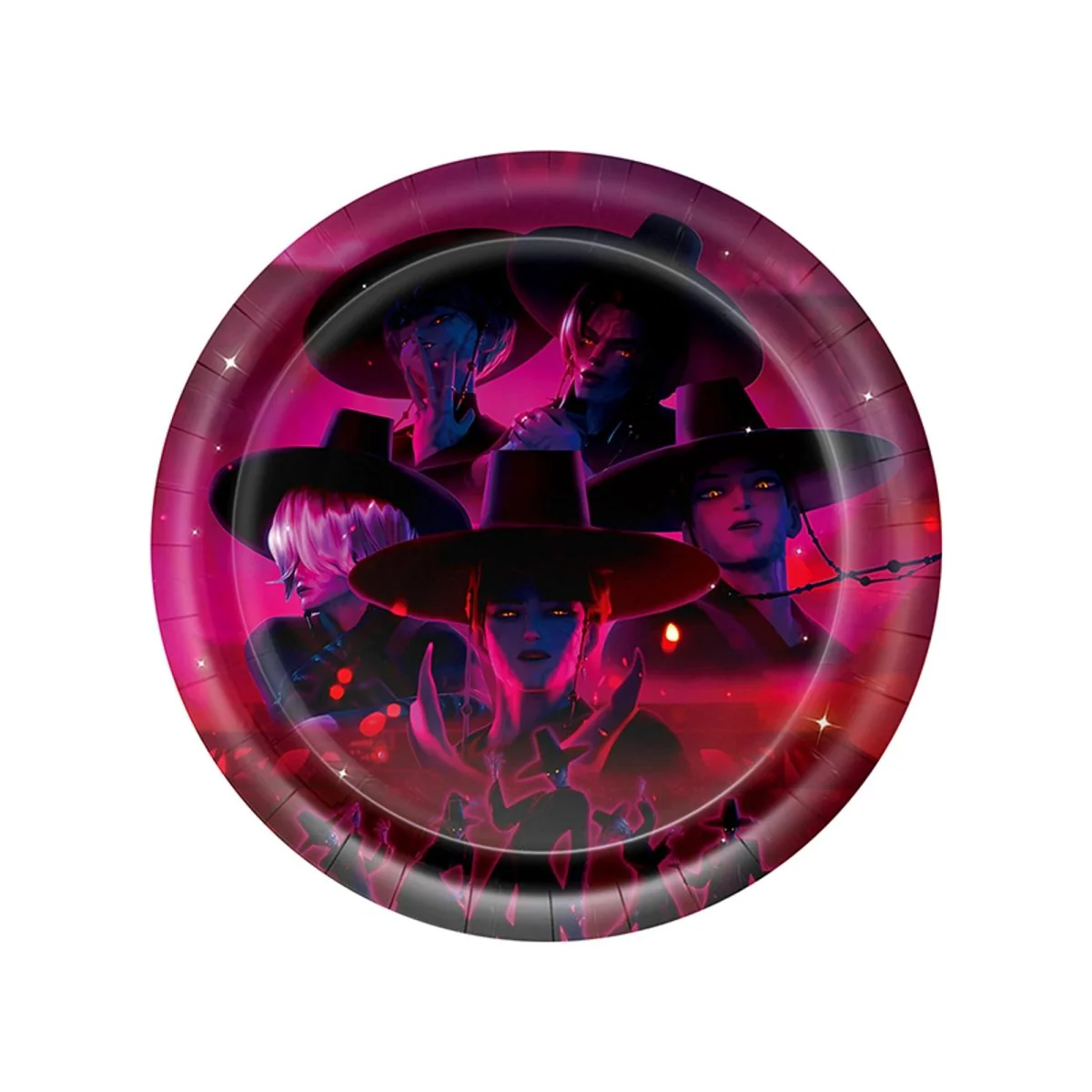Kpop Anime Large Round Lunch Paper Plates, Demon Hunter Inspired Boy Band, 9 Inches, 10 Count