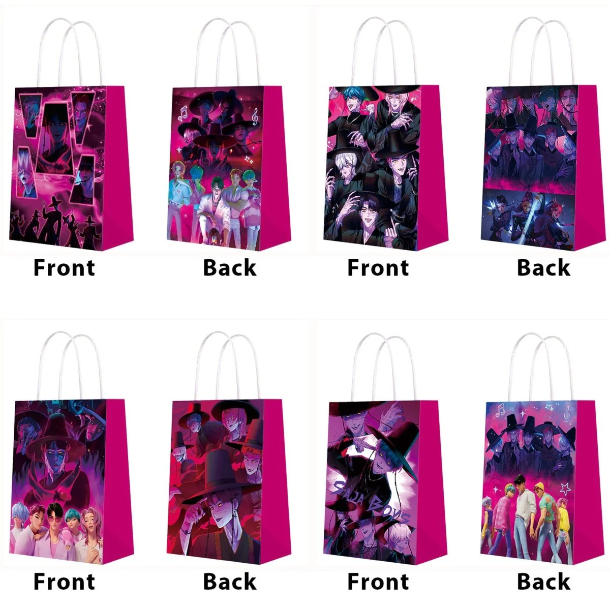 Kpop Anime Paper Favour Bags, Demon Hunter Inspired Boy Band, 8 Count