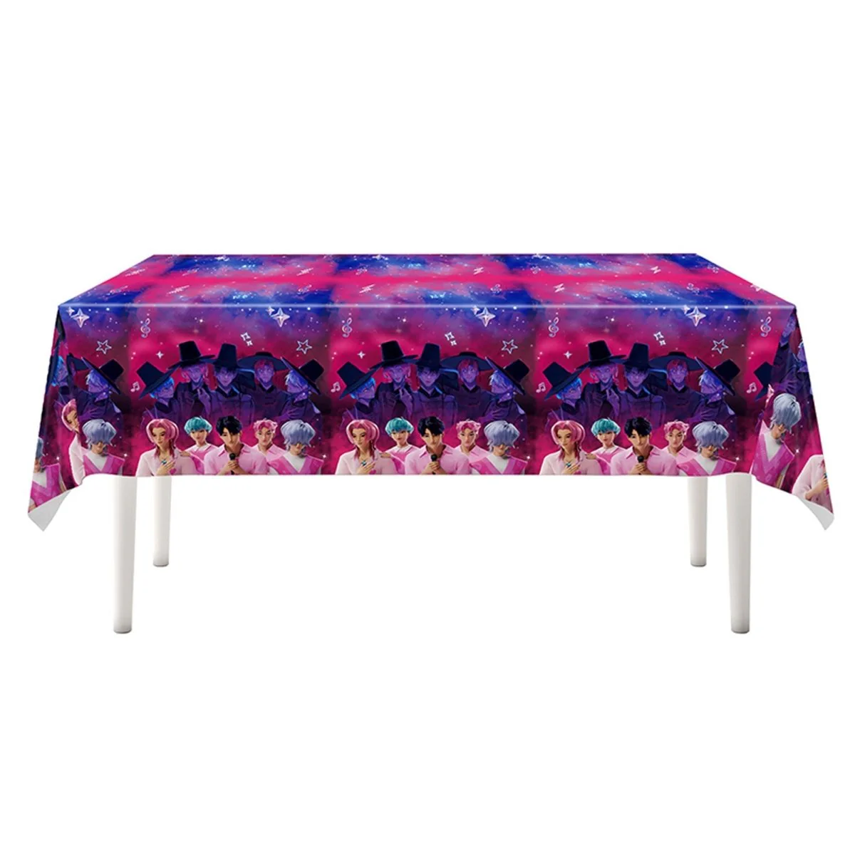 Kpop Anime Rectangular Plastic Table Cover, Demon Hunter Inspired Boy Band, 43 x 71 Inches, 1 Count
