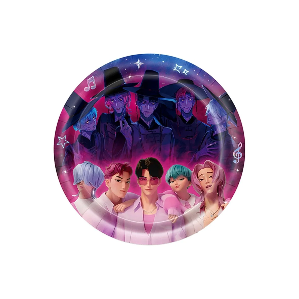 Kpop Anime Small Round Lunch Paper Plates, Demon Hunter Inspired Boy Band, 7 Inches, 10 Count