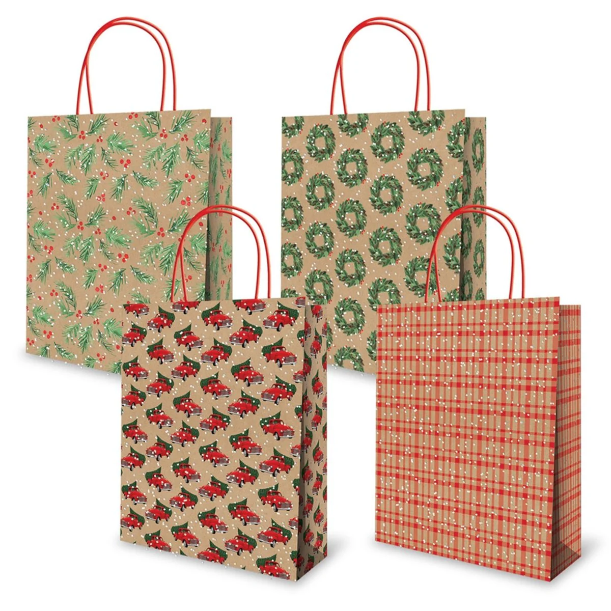 Large Christmas Kraft Gift Bag, 12.75 x 5.25 x 10.5 Inches, Assortment, 1 Count