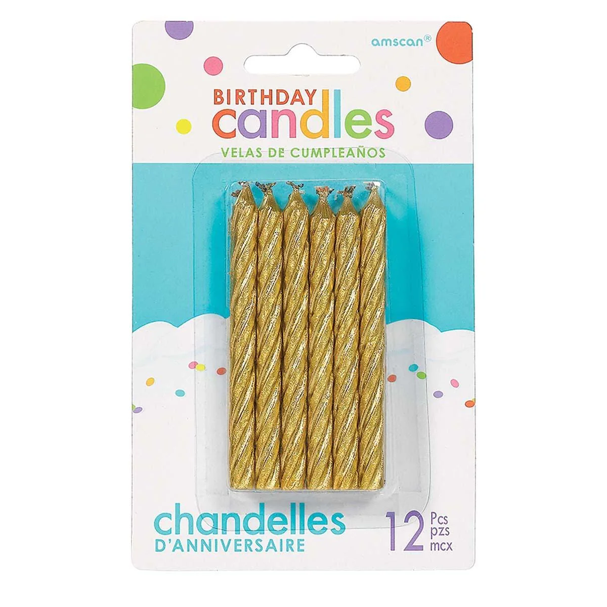 Large Glitt. Spiral Candles - Gold 12/pkg.