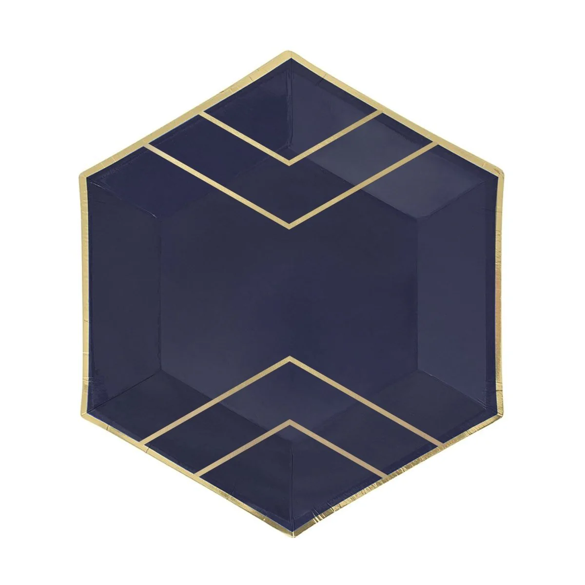 Large Hexagon Shaped Lunch Paper Plates, Navy Blue and Gold, 9 Inches, 8 Count
