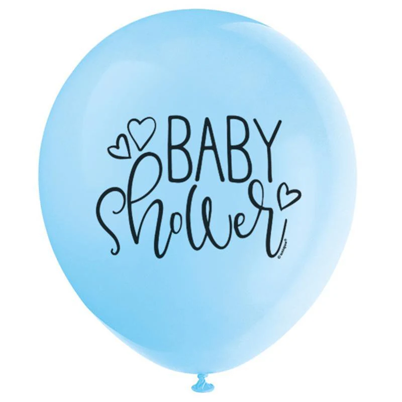 Blue baby shower latex balloons 12 inches, 8 per package